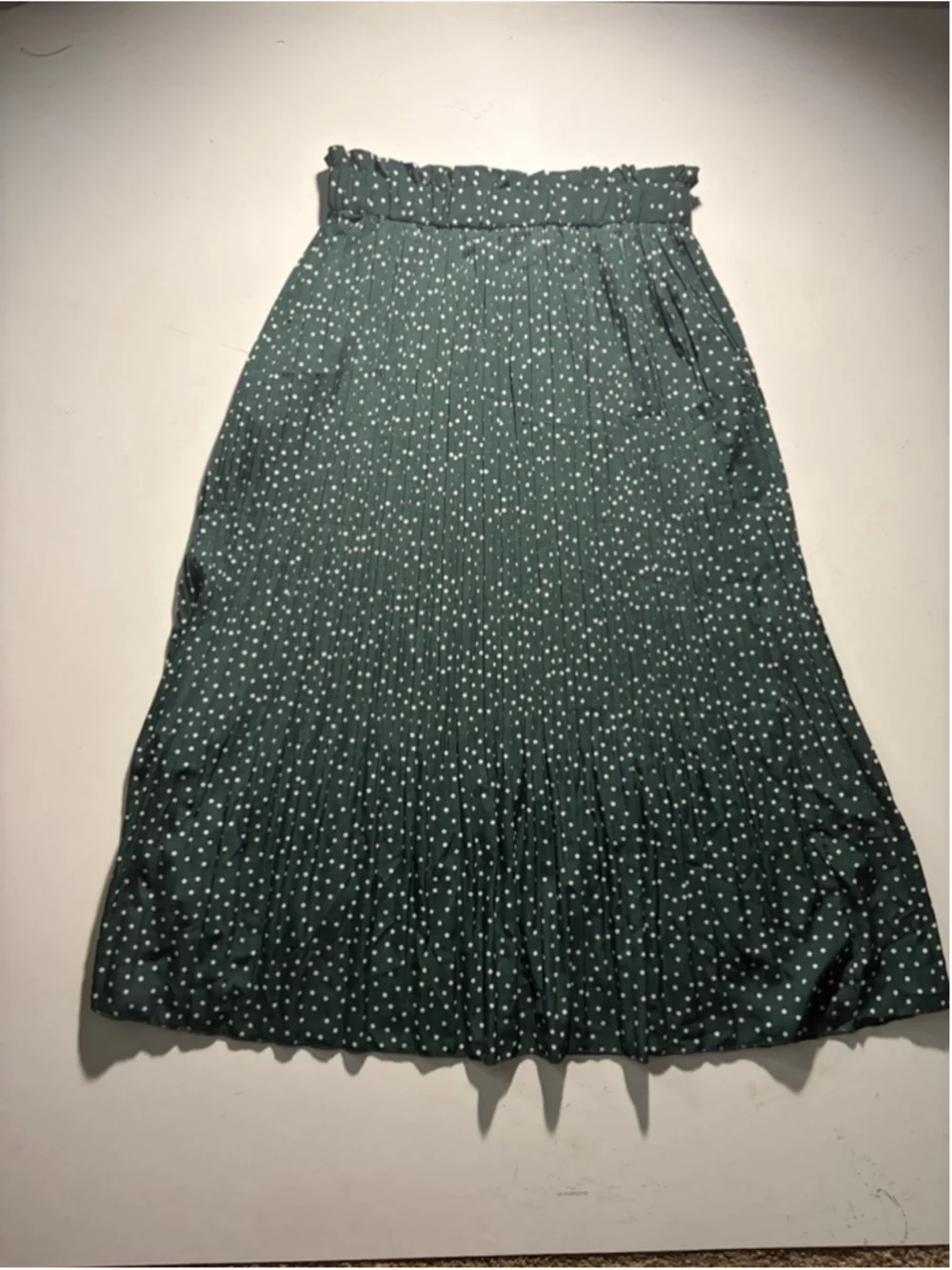 Women's EXLURA Green & White Polka Dot Pleated Midi Skirt L 228